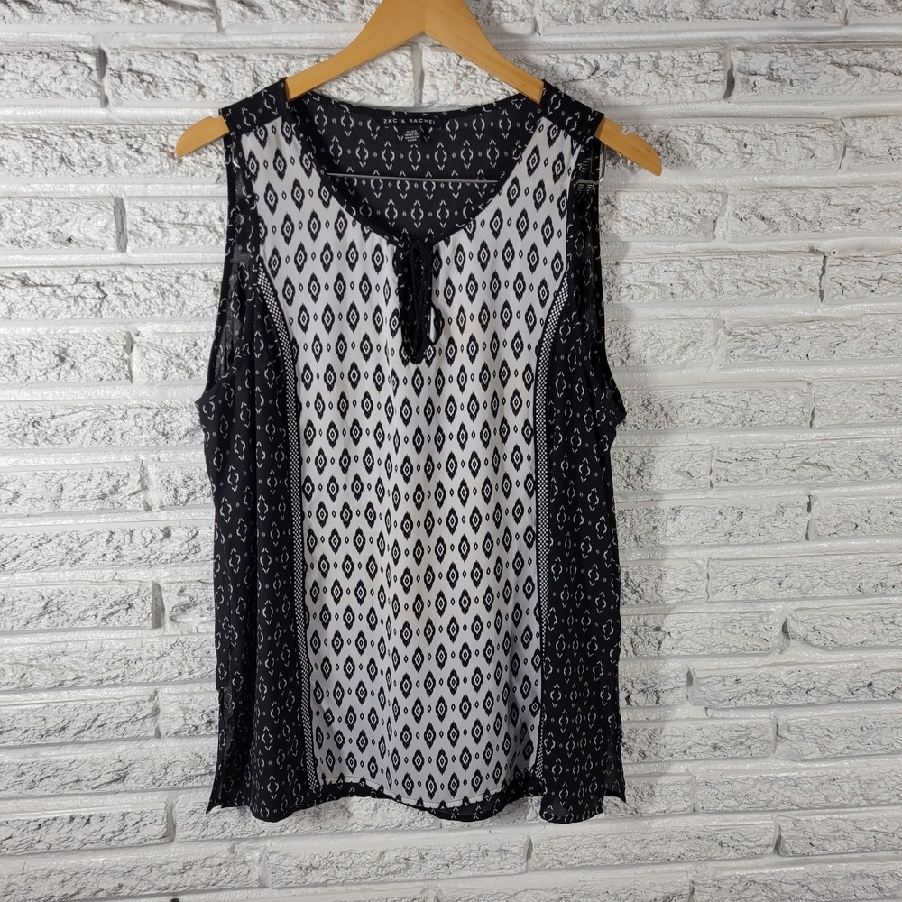 Zac & Rachel XL Black Sleeveless Blouse Round Neck Keyhole Pullover GEO206E